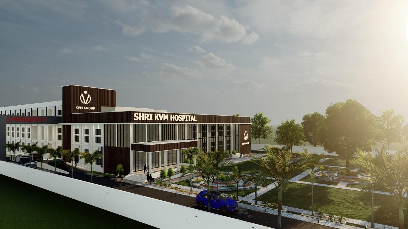 Wide view of hospital facade and grounds